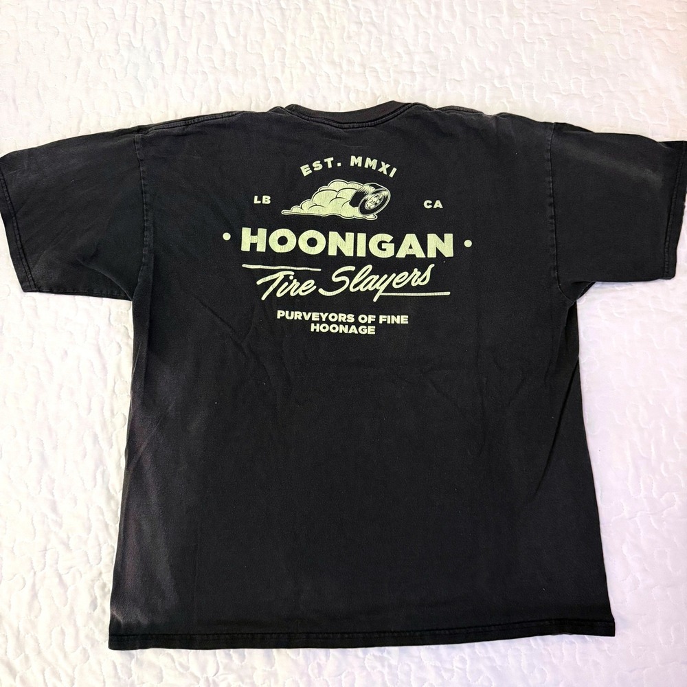 Hoonigan Men XL T-Shirt Black Tire Slayers Graphic Racing Tee Vintage Look MOTO